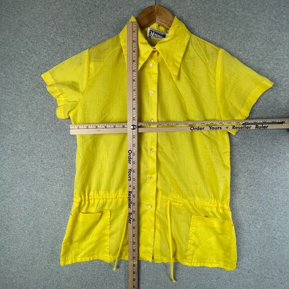 Vintage Blouse Women 16 Yellow Dagger Collar Teddi Of California 70s Retro Disco - Picture 6 of 6